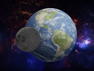 3D render of the earth with the moon orbiting it