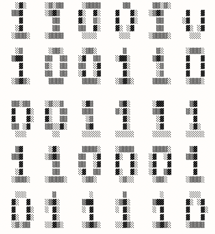 Matrix of binary numbers converted into ASCII text.